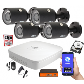 ZESTAW MONITORINGU IP Dahua NVR2104-S3 + 4x IPC-HFW1431S-0280B-S4-BLACK 4MPX 2.8mm IR30 1TB